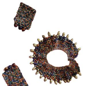 3pc Multicolor Beaded necklace with matching cuffs